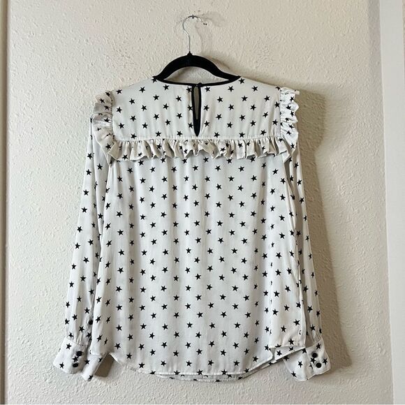 J. Crew Long Sleeve Silk Blouse Top Size 6 Off White Star Printed Ruffle - Picture 7 of 9